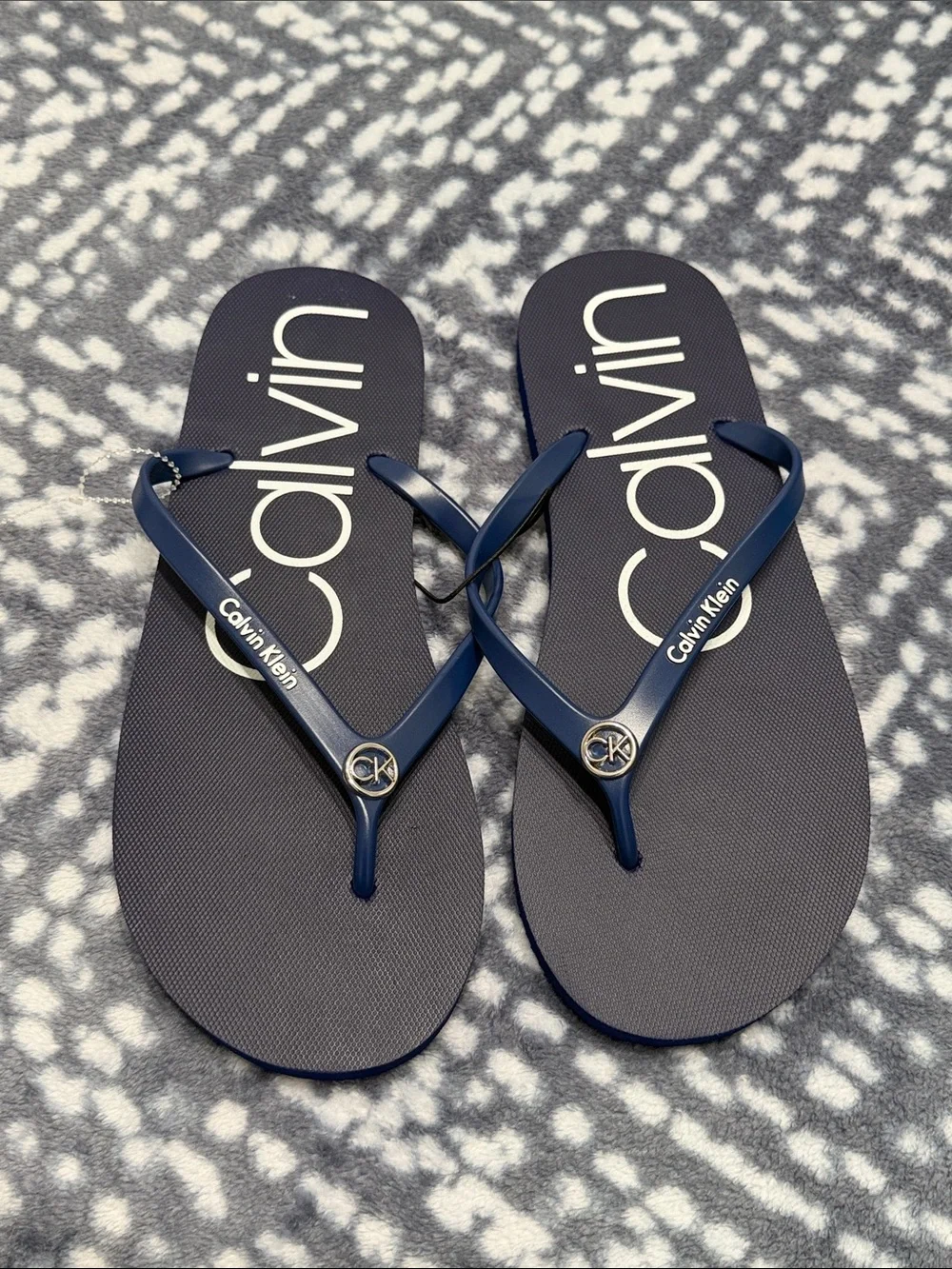 Calvin Klein Navy Blue Logo Flip Flops
